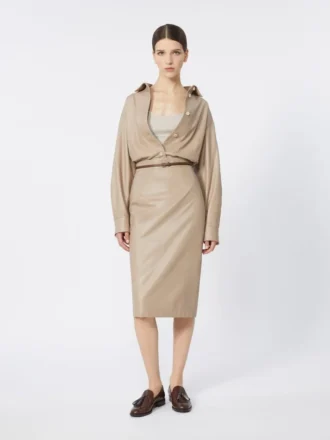 Gonna a tubino in pelle nappa, color sabbia