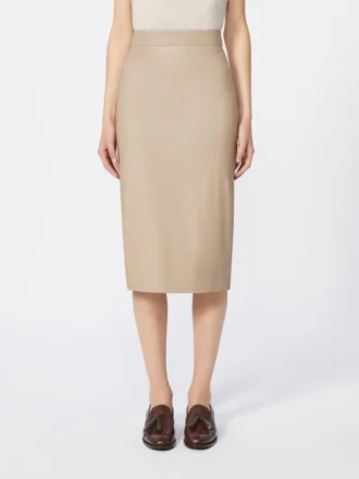 Gonna a tubino in pelle nappa, color sabbia