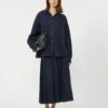 Gonna in denim a pieghe, blu navy