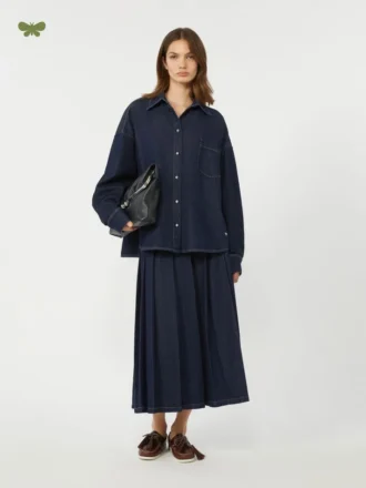 Gonna in denim a pieghe, blu navy