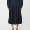 Gonna in denim a pieghe, blu navy