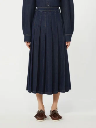 Gonna in denim a pieghe, blu navy