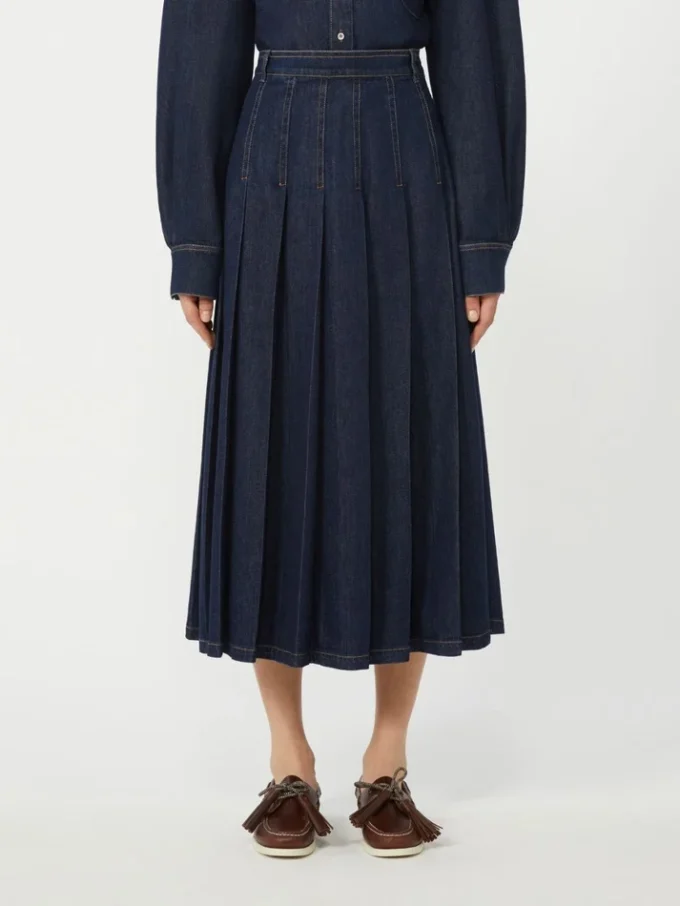 Gonna in denim a pieghe, blu navy