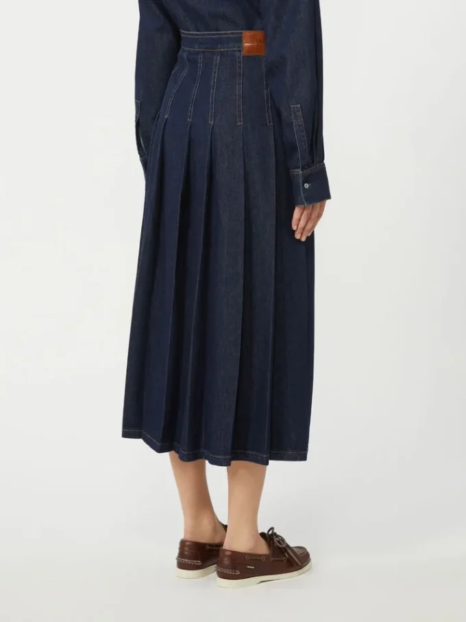 Gonna in denim a pieghe, blu navy