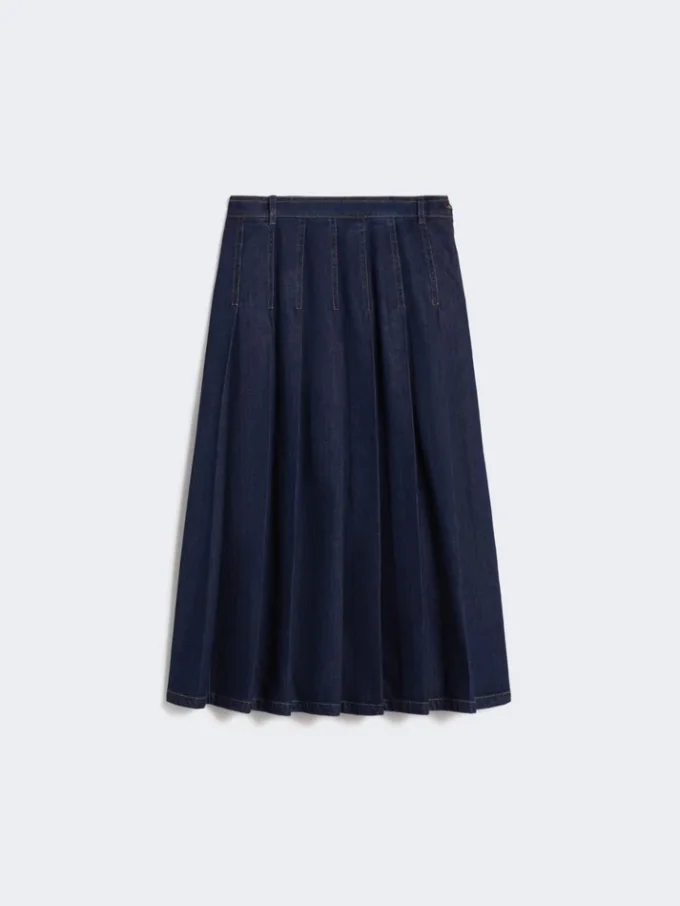 Gonna in denim a pieghe, blu navy