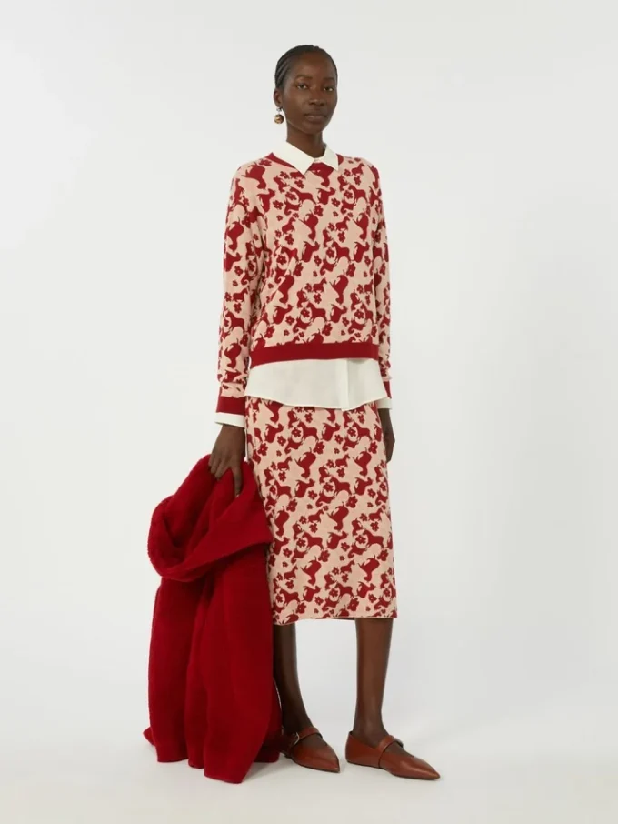 Gonna in filato jacquard, rossa Gonna in filato jacquard, rossa