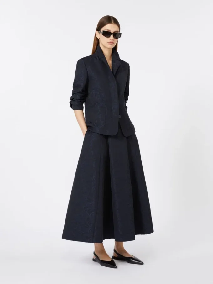 Gonna in jacquard plissettato, blu notte