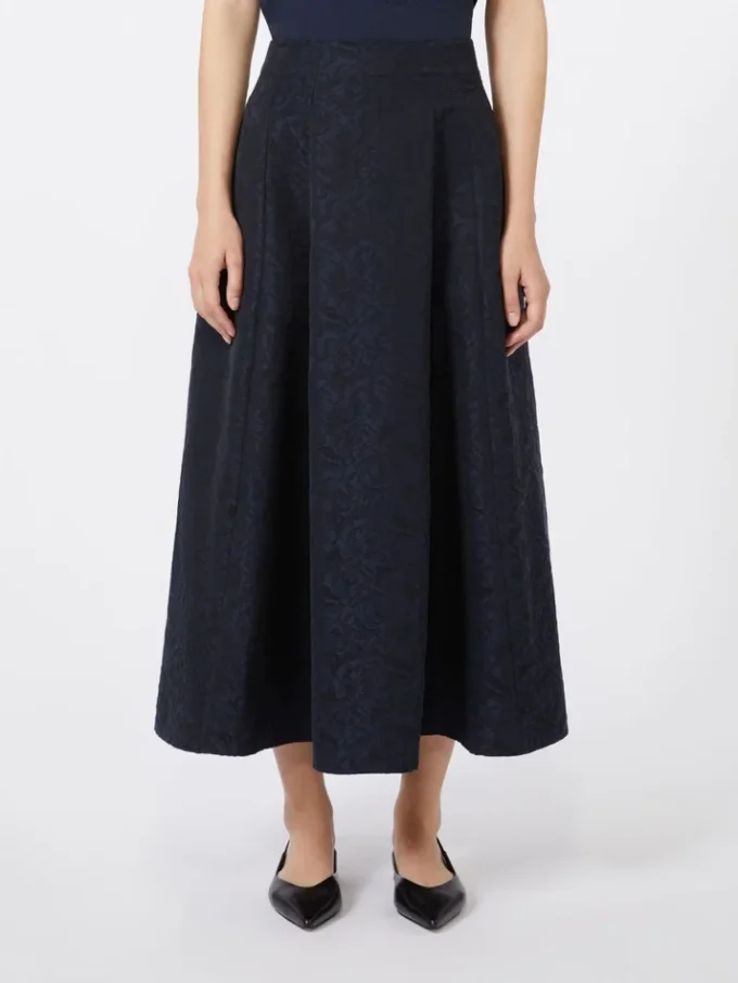 Gonna in jacquard plissettato, blu notte