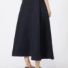 Gonna in jacquard plissettato, blu notte