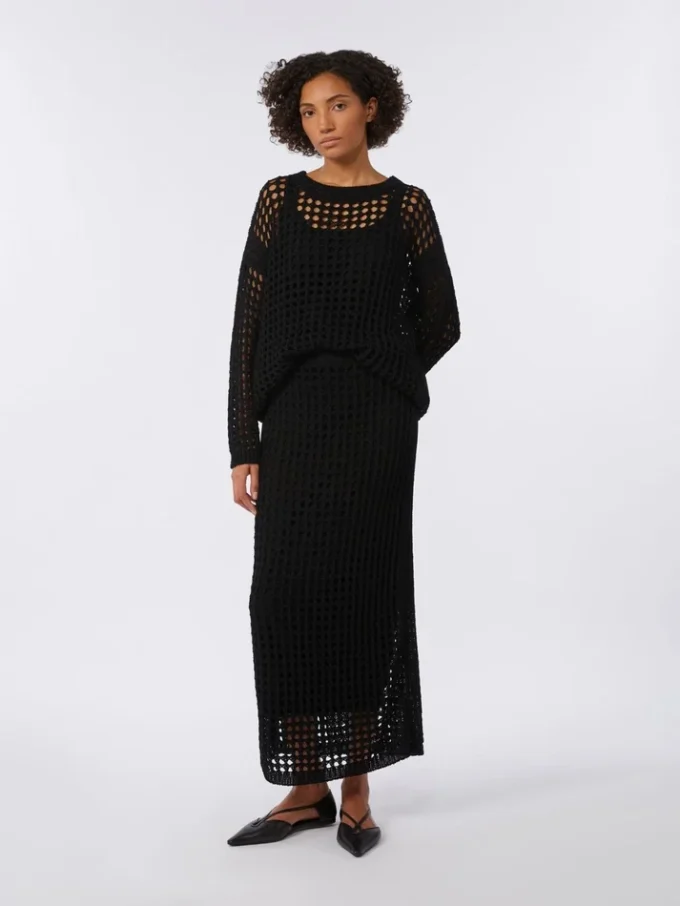 Gonna in maglia di cotone a rete, nera