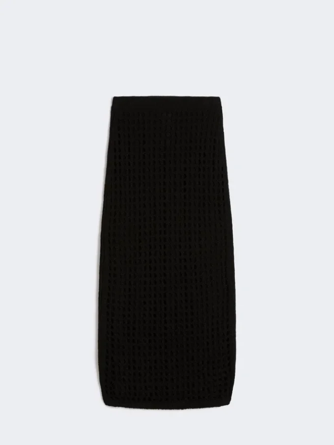 Gonna in maglia di cotone a rete, nera