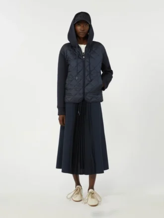 Giacca imbottita con cappuccio in tela idrorepellente e jersey, blu navy