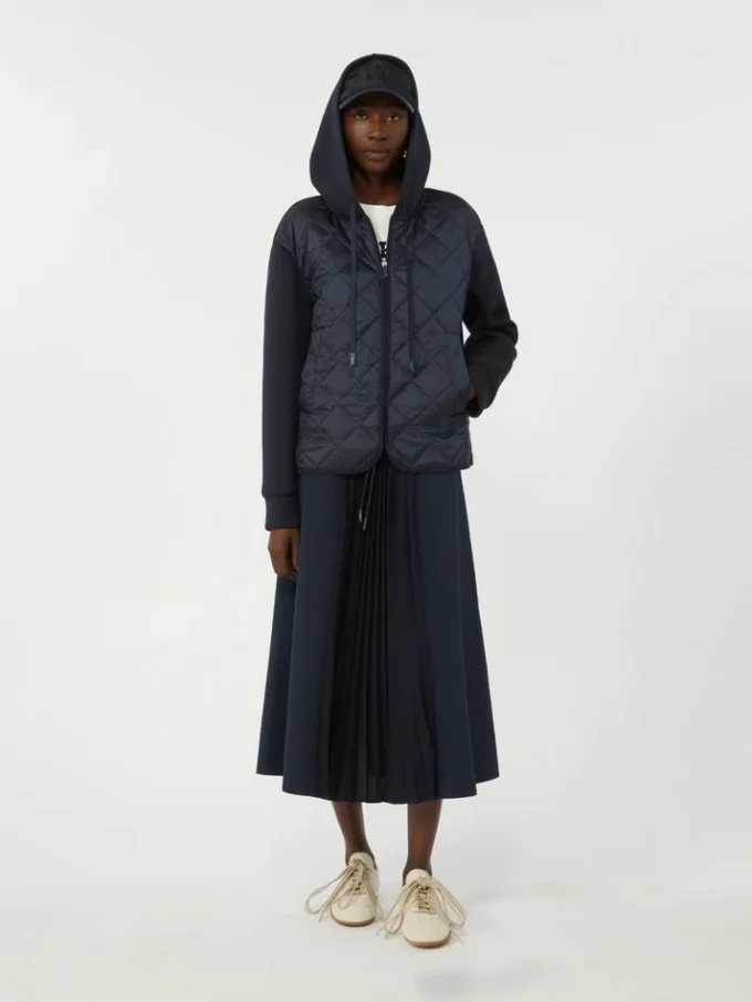 Gonna in tessuto tecnico e jersey, blu navy