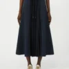 Gonna in tessuto tecnico e jersey, blu navy