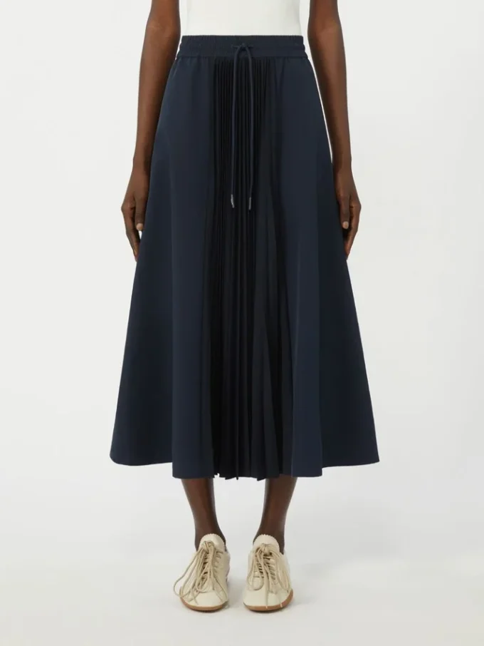 Gonna in tessuto tecnico e jersey, blu navy