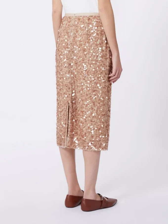 Gonna in tulle e paillettes, color nude