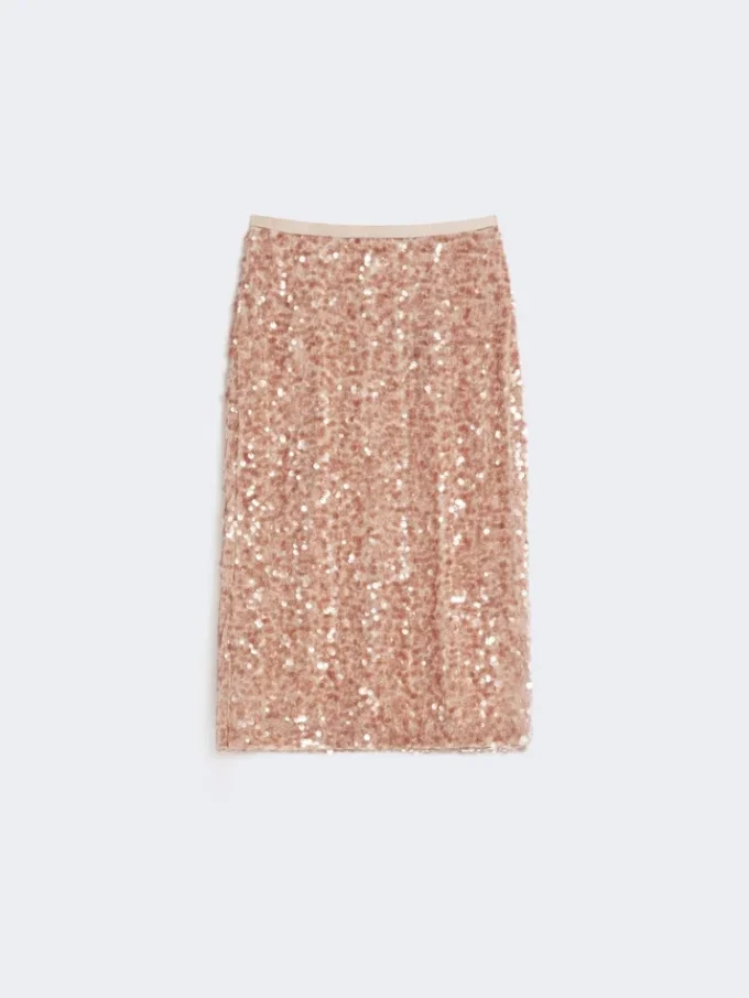 Gonna in tulle e paillettes, color nude