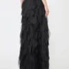 Gonna lunga con petali in organza di seta, nera Gonna lunga con petali in organza di seta, nera