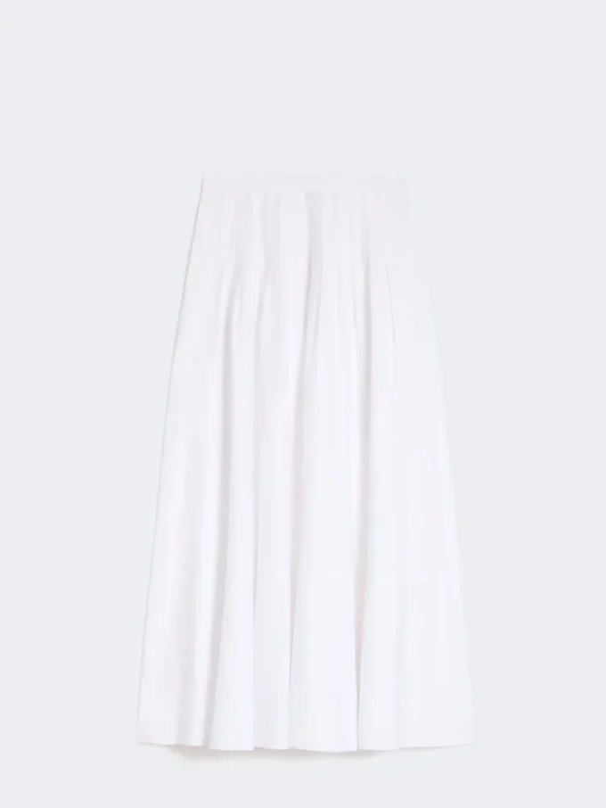 Gonna lunga in popeline di cotone, bianco ottico