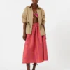 Gonna midi in cotone e seta jacquard, color corallo