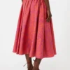 Gonna midi in cotone e seta jacquard, color corallo