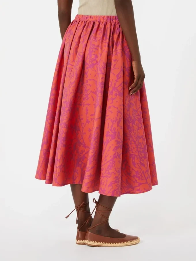 Gonna midi in cotone e seta jacquard, color corallo