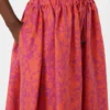 Gonna midi in cotone e seta jacquard, color corallo