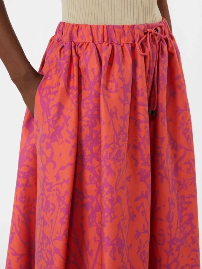Gonna midi in cotone e seta jacquard, color corallo