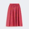 Gonna midi in cotone e seta jacquard, color corallo