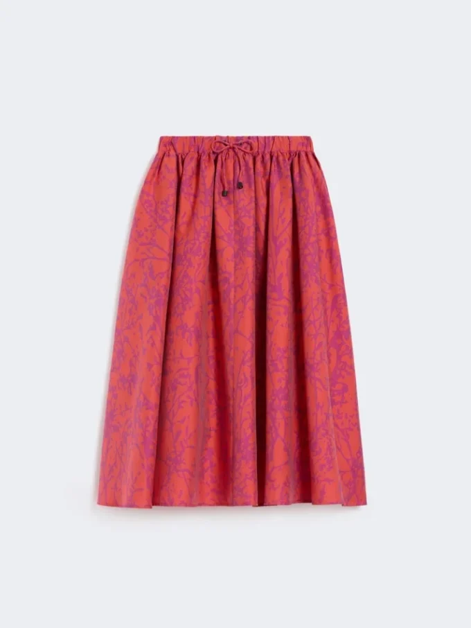 Gonna midi in cotone e seta jacquard, color corallo