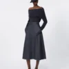Gonna midi in cotone effetto denim, blu notte Gonna midi in cotone effetto denim, blu notte