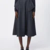 Gonna midi in cotone effetto denim, blu notte Gonna midi in cotone effetto denim, blu notte