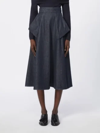 Gonna midi in cotone effetto denim, blu notte
