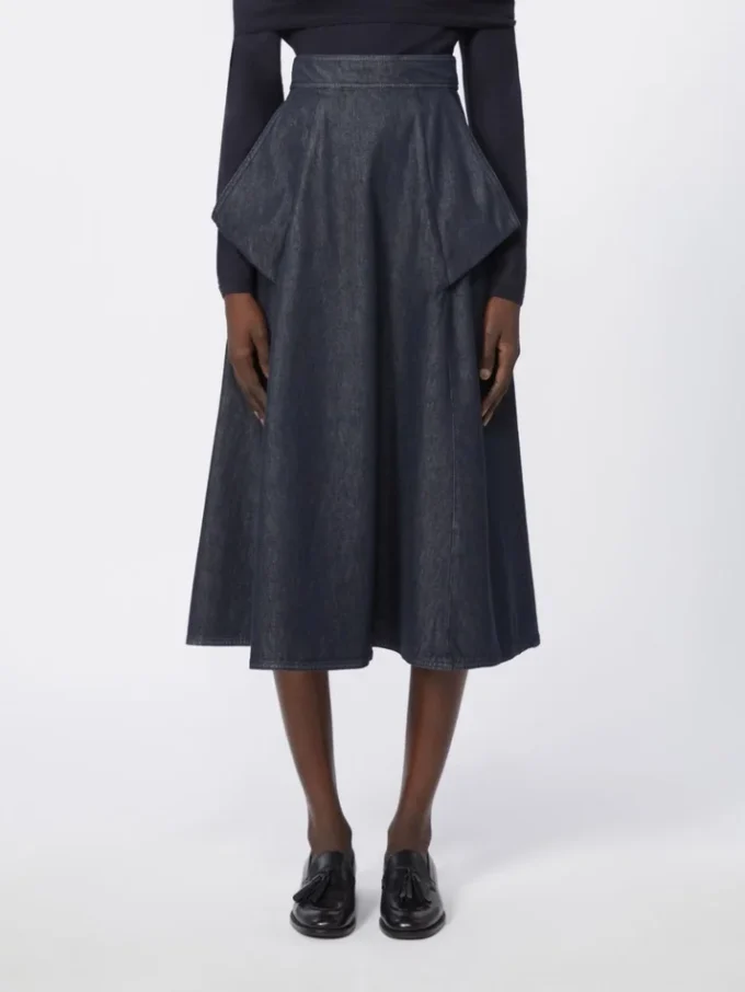 Gonna midi in cotone effetto denim, blu notte Gonna midi in cotone effetto denim, blu notte