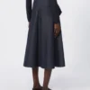 Gonna midi in cotone effetto denim, blu notte Gonna midi in cotone effetto denim, blu notte