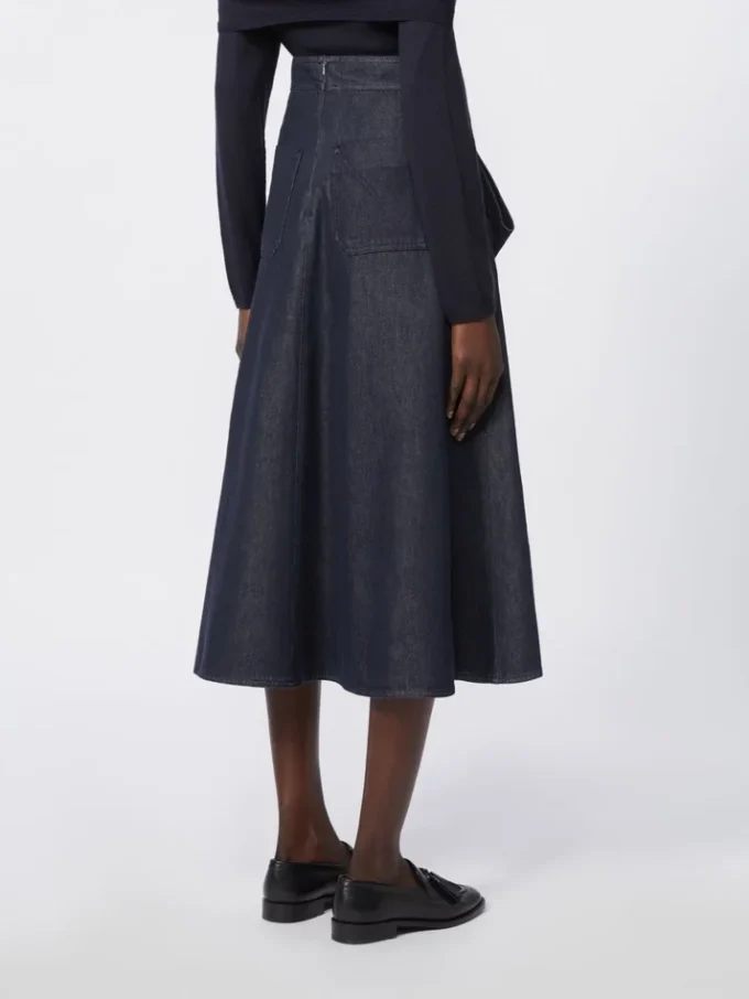Gonna midi in cotone effetto denim, blu notte Gonna midi in cotone effetto denim, blu notte