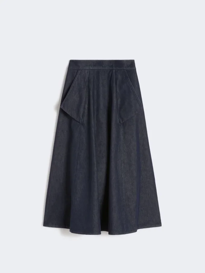 Gonna midi in cotone effetto denim, blu notte Gonna midi in cotone effetto denim, blu notte
