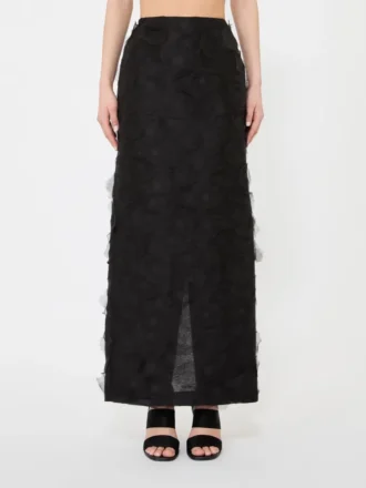 Gonna midi in jacquard di seta, nera