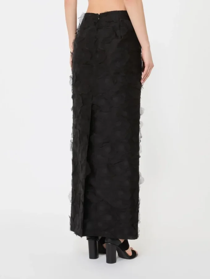 Gonna midi in jacquard di seta, nera