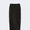 Gonna midi in jacquard di seta, nera