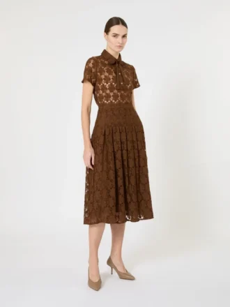 Gonna midi in pizzo, color cioccolato