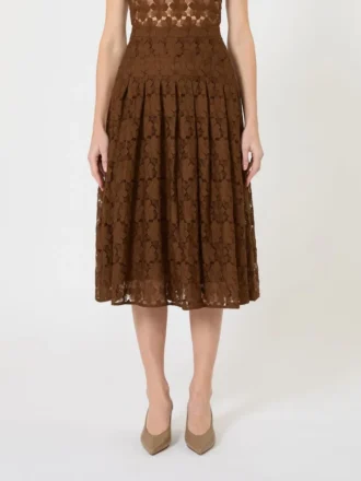 Gonna midi in pizzo, color cioccolato
