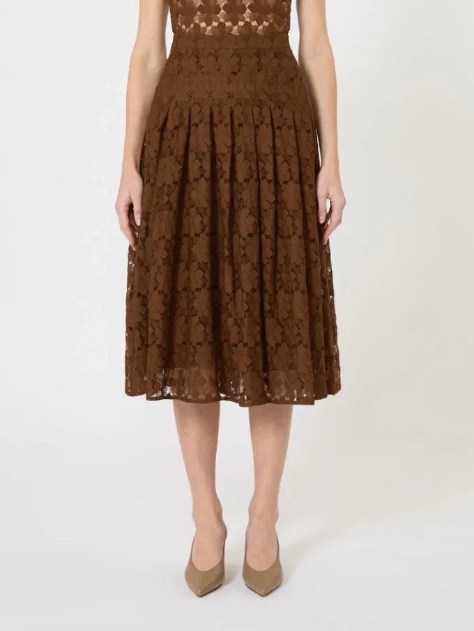 Gonna midi in pizzo, color cioccolato Gonna midi in pizzo, color cioccolato