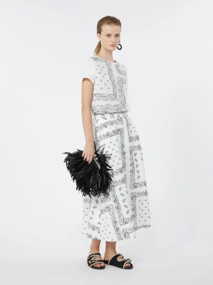 Gonna midi in popeline di cotone, bianca