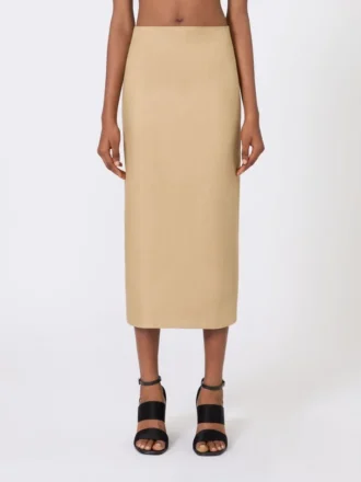 Gonna slim fit in twill di lino, color cammello