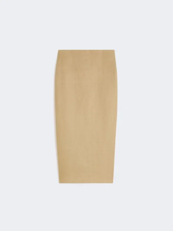 Gonna slim fit in twill di lino, color cammello Gonna slim fit in twill di lino, color cammello