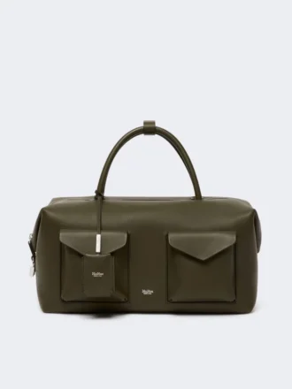 Grande borsa Boston in pelle con tasche, marrone scuro