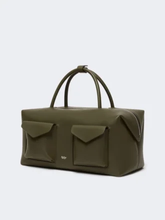 Grande borsa Boston in pelle con tasche, marrone scuro