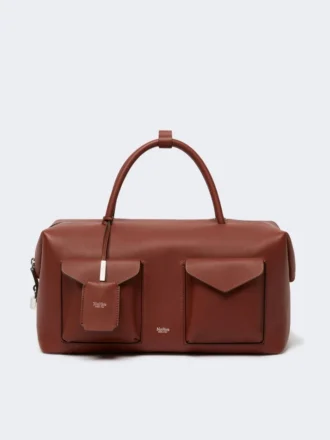 Grande borsa Boston in pelle con tasche, ruggine