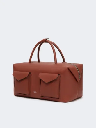 Grande borsa Boston in pelle con tasche, ruggine